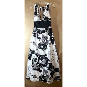 White House Black Market Floral Maxi Halter Sundress Womens Size 6 Black White